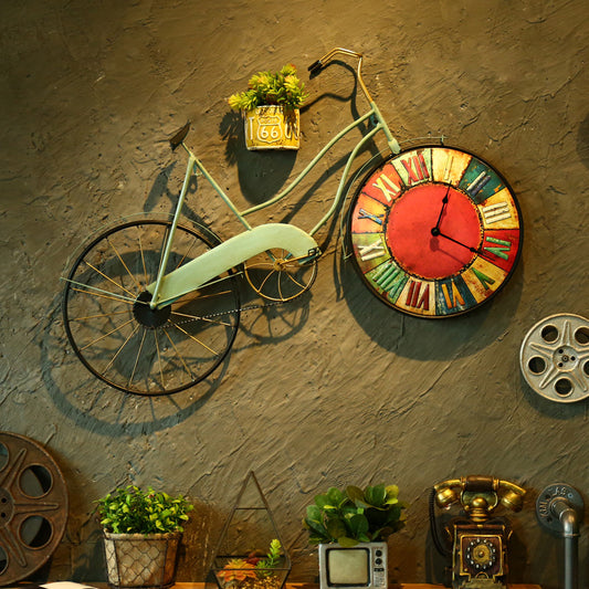 Retro Bike Wall Clock Mural Hanging Wall Clock Living Room Decor Pendant Vintage Watch Ornaments Personality Home Decoration